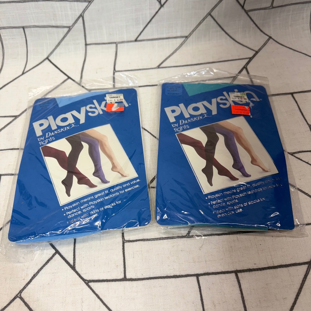 Danskin Playskin Tights Size A Blue Teal Vintage 1983 Lot of 2 6990